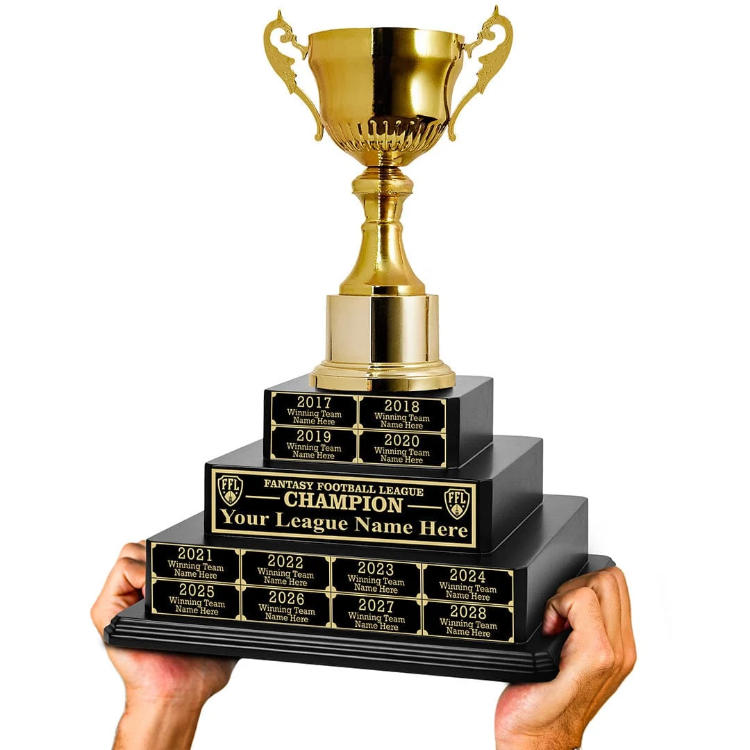 17" Fantasy Football Tiered Perpetual Trophy - Black/Gold Engravings - Image 7