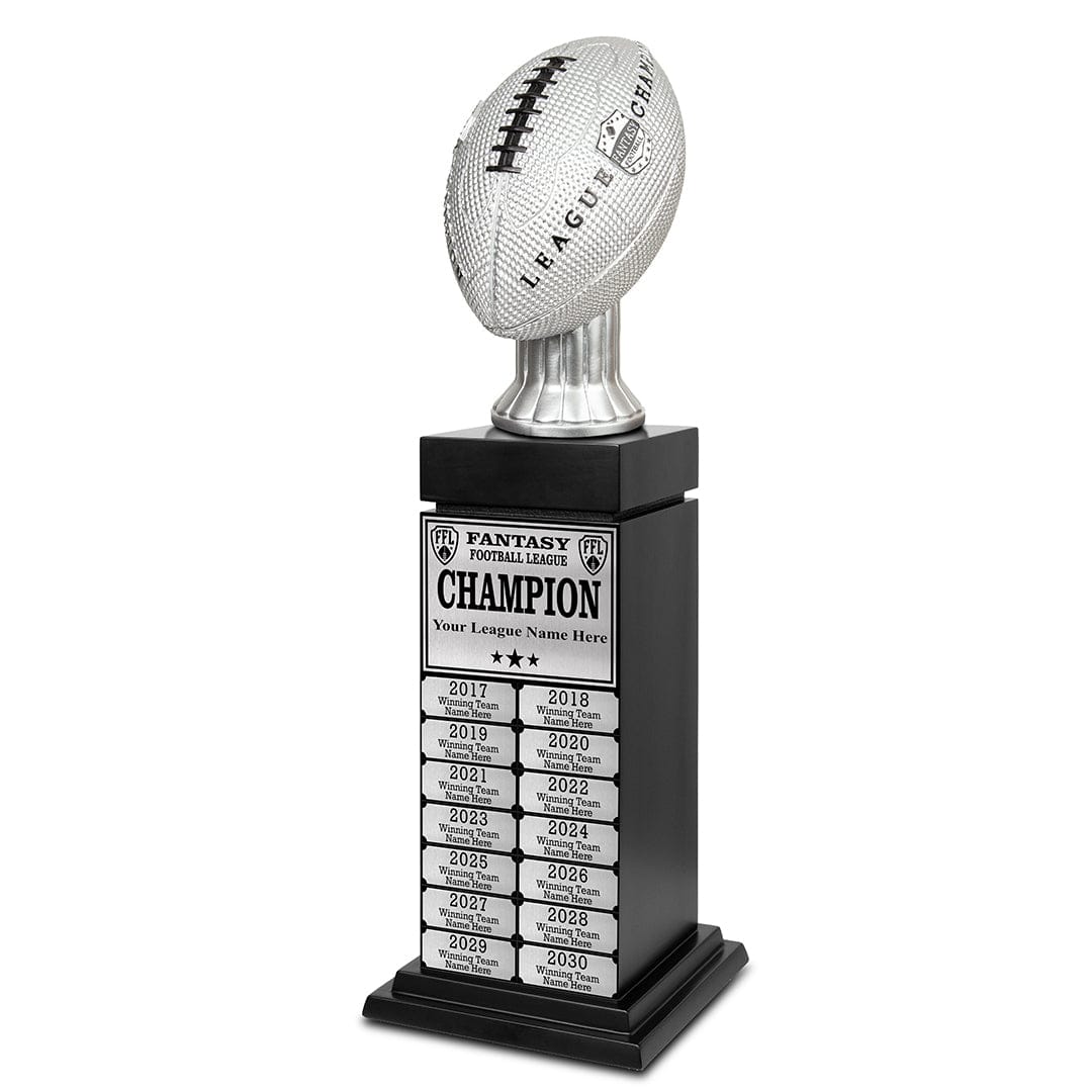 24" Fantasy Football Perpetual Trophy Tower - Silver Engravings - Image 5