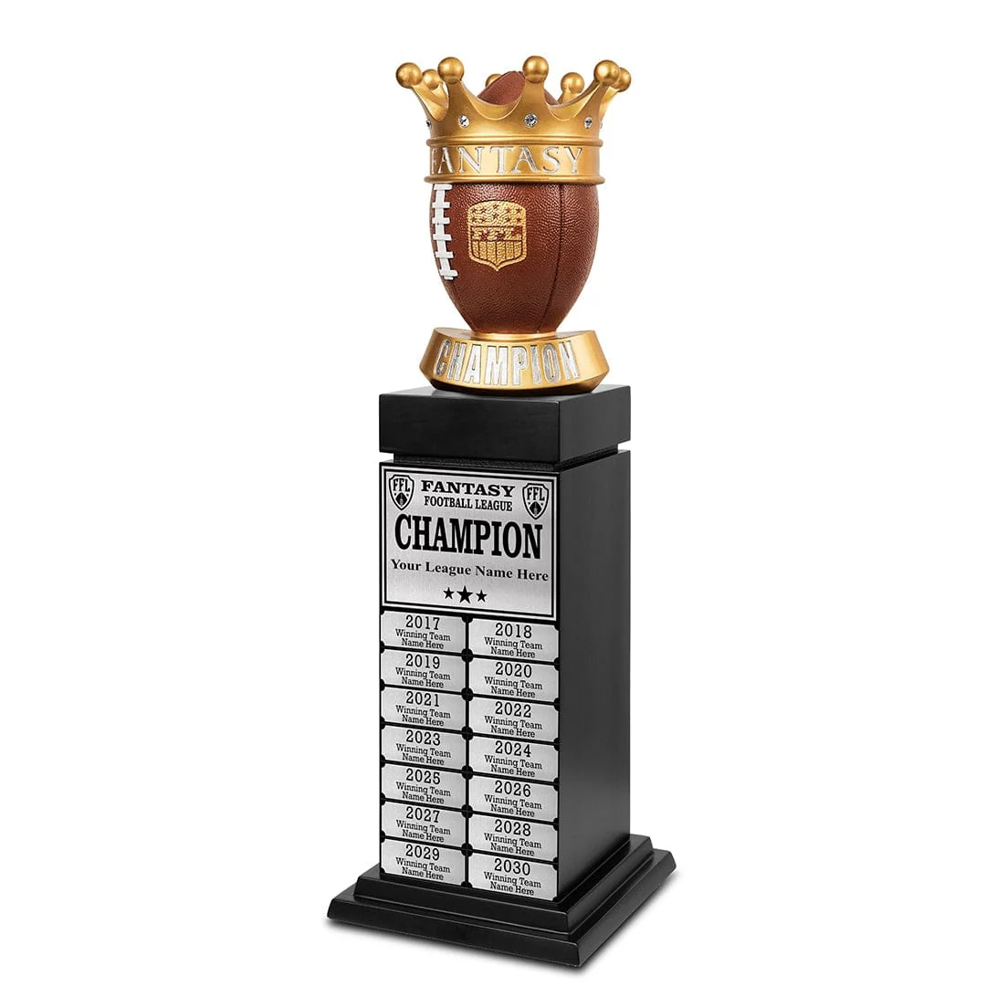24" Fantasy Football Perpetual Trophy Tower - Silver Engravings - Image 8