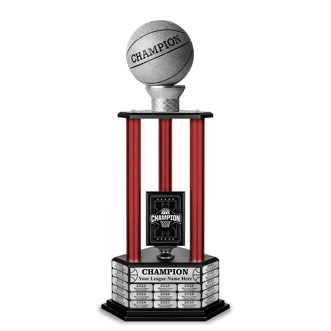 26"-36" Perpetual Custom Basketball Trophy - Silver - Image 15